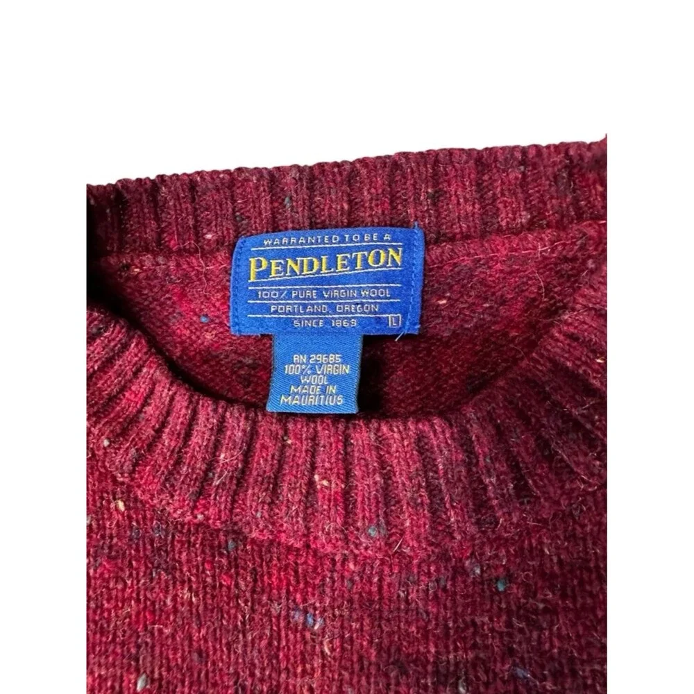 Pendleton 100% Virgin Wool Crewneck Sweater Mens L Burgundy Donegal Fleck Y2K